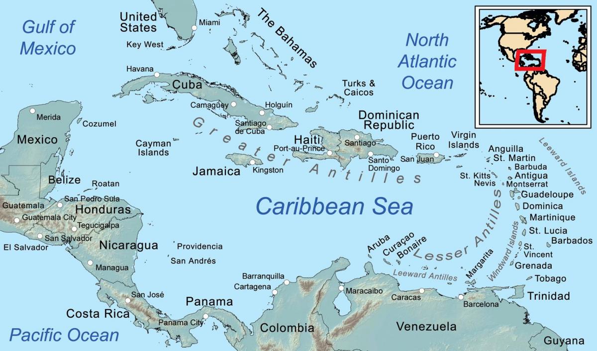 kaart van jamaica en de omliggende eilanden