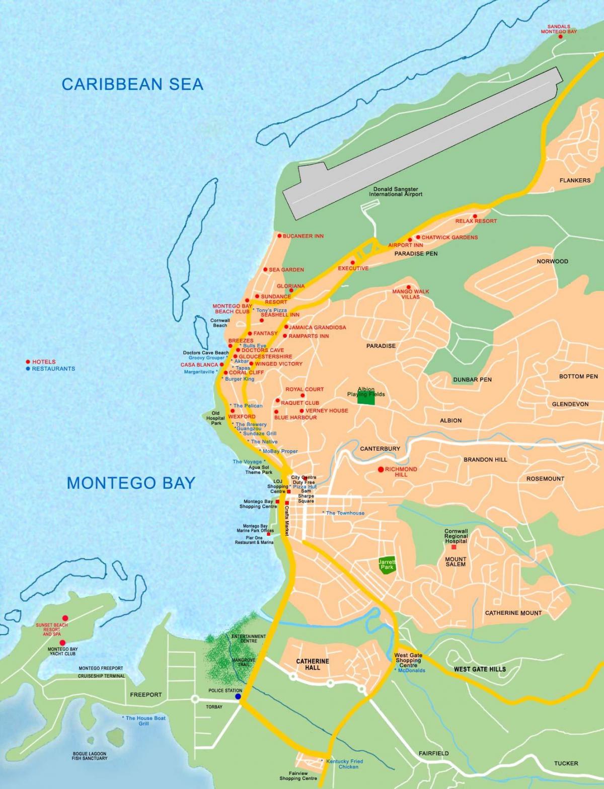 montego bay, jamaica op kaart