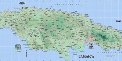 Fysieke kaart van jamaica weergegeven bergen