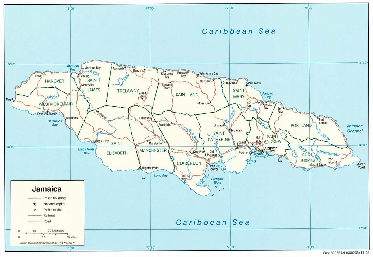 Kaart van zwart rivier jamaica