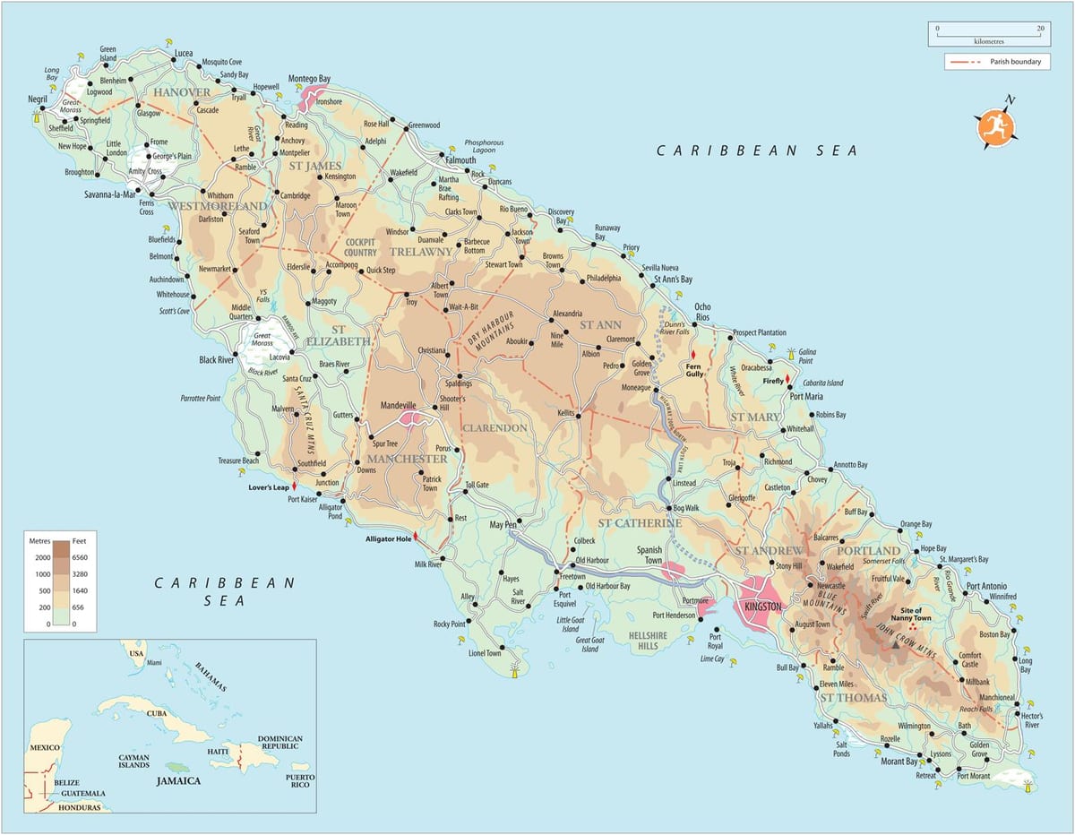Kaart van zuid-kust van jamaica