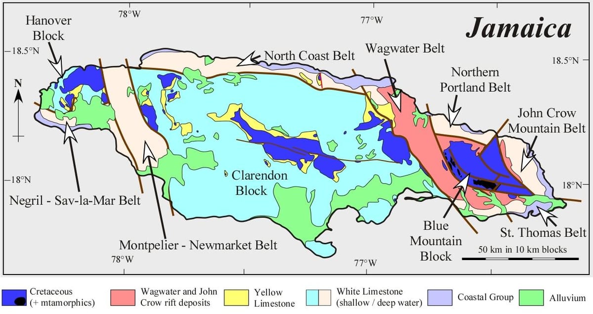 Kaart van de geologische jamaica
