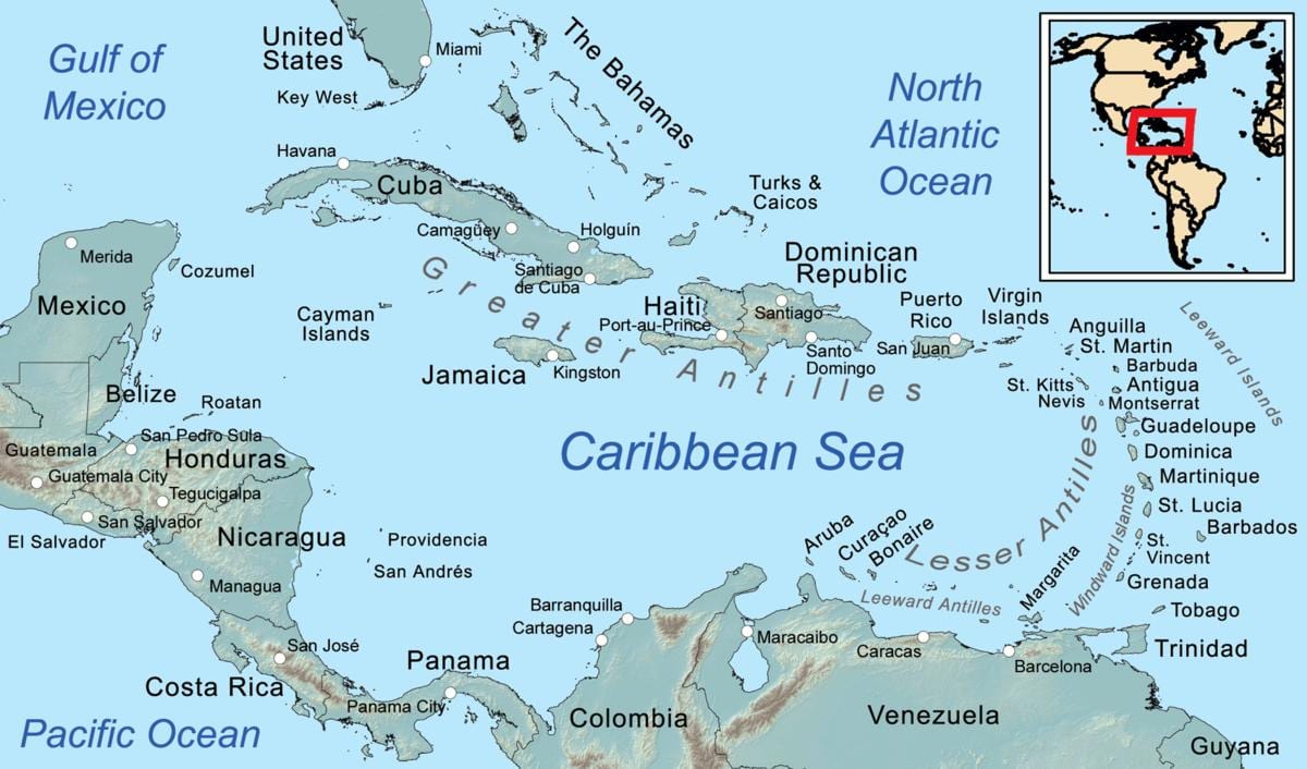 jamaica op kaart aan in het caribisch gebied
