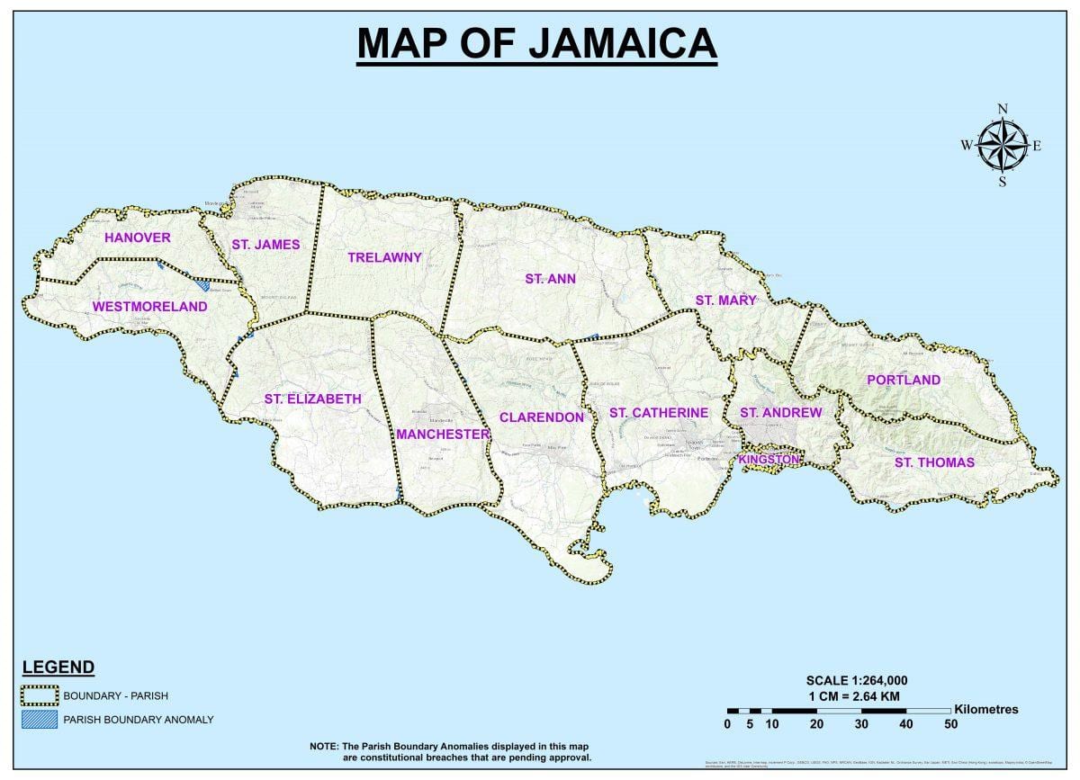 Kaart van jamaica achterban