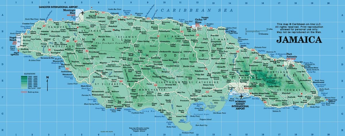 geografische kaart van jamaica
