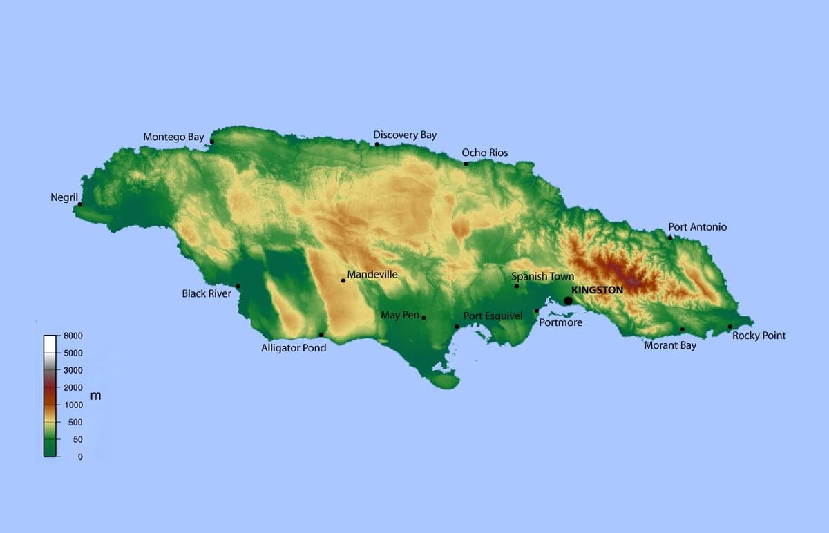 Kaart van jamaica hoogte