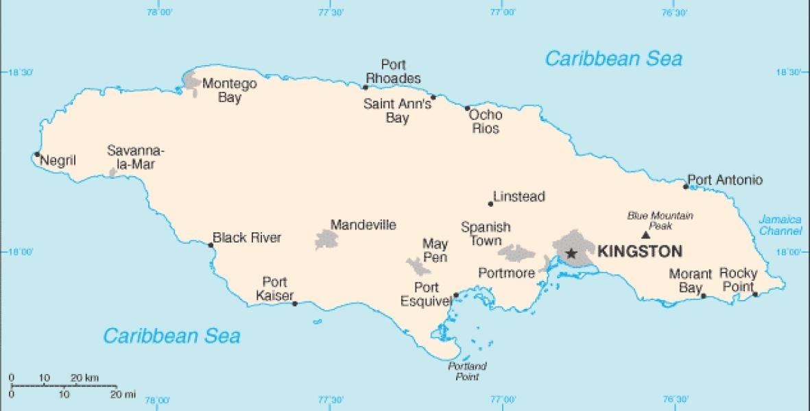 Kaart van jamaica gebied 