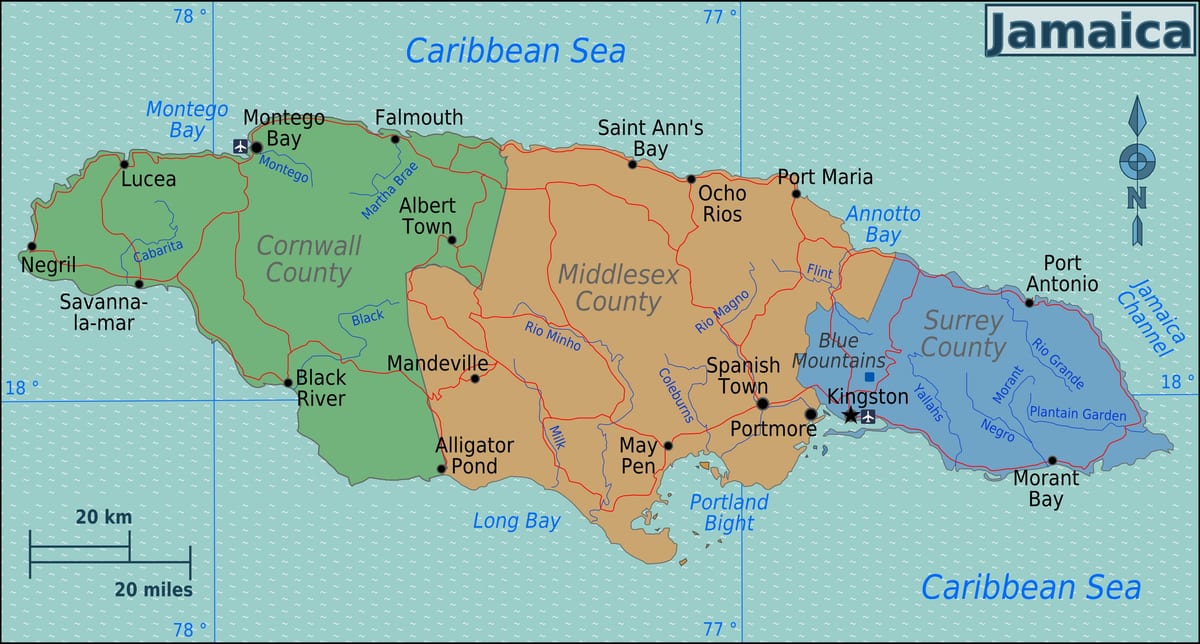 Kaart van jamaica landgoederen