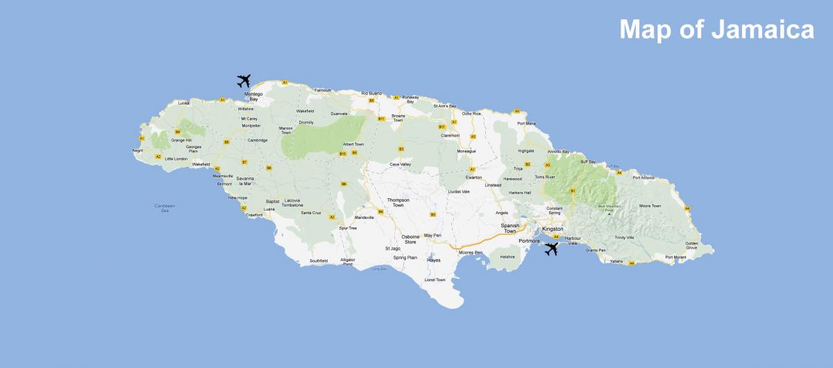 kaart van jamaica luchthavens en resorts