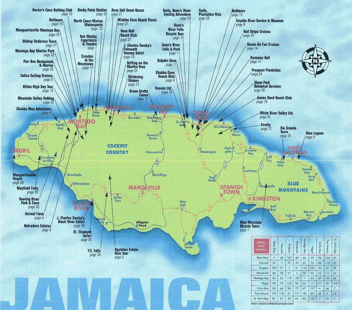kaart van jamaica weergegeven toeristische attracties