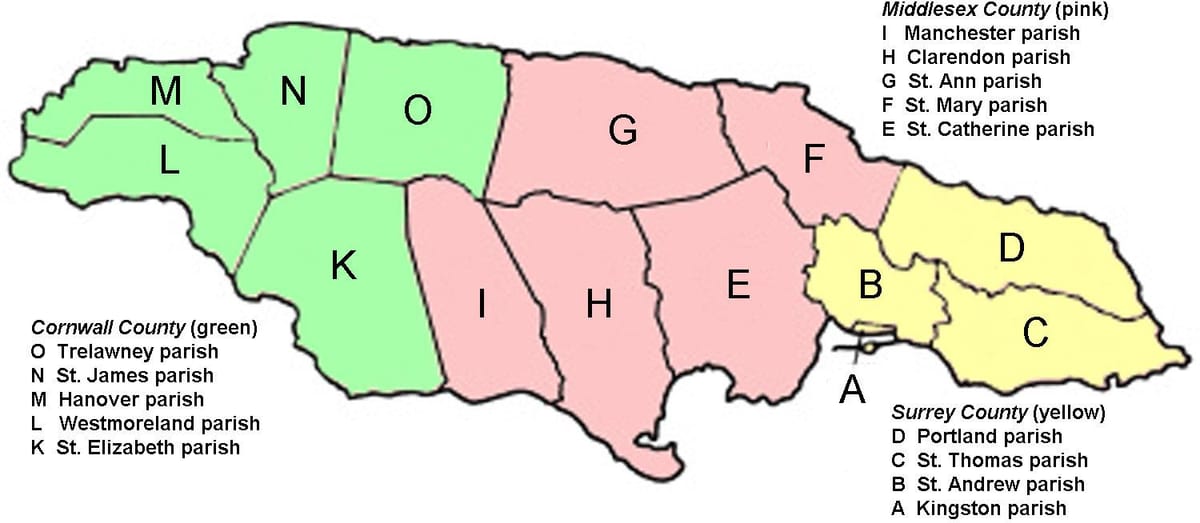 Kaart van jamaica provincies