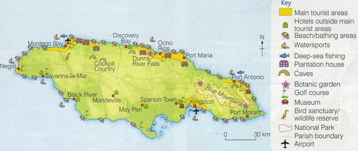 Kaart van jamaica resort gebieden tonen
