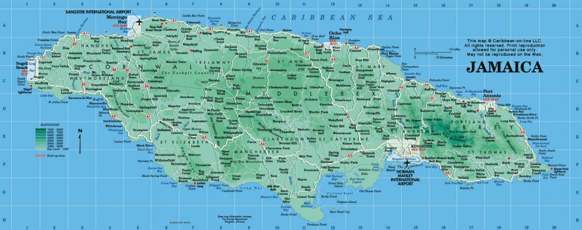 een kaart van jamaica