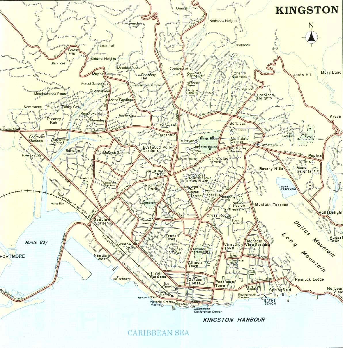 Kaart van kingston jamaica wijken