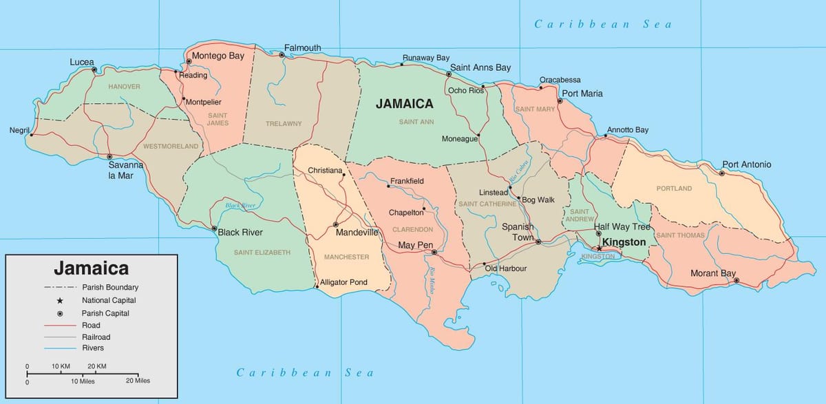Kaart van politieke jamaica