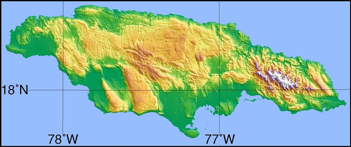 Kaart van de topografische jamaica