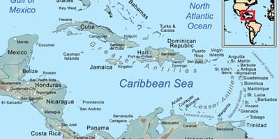 Jamaica op kaart aan in het caribisch gebied