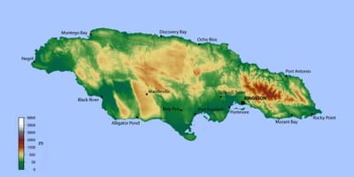 Kaart van jamaica hoogte 