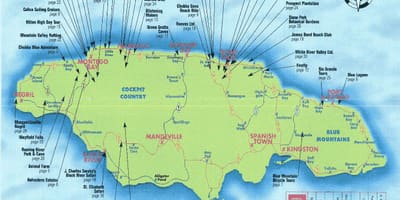 Kaart van jamaica weergegeven toeristische attracties