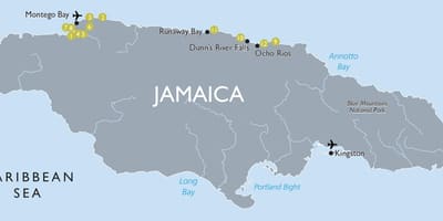 Kaart van de toeristische attracties in jamaica