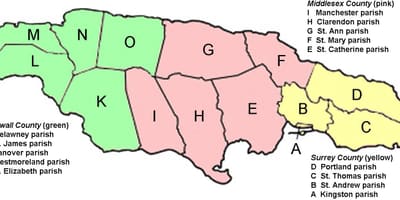 Kaart van jamaica provincies